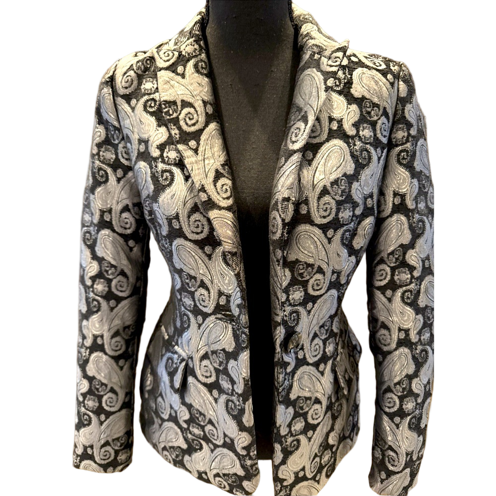 Lavish Alice Black Gray Brocade Shimmer Blazer Jacket Us Size 2